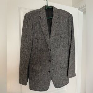 Martin + OSA Gray Wool Tweed Herringbone Military Blazer Jacket - 42R